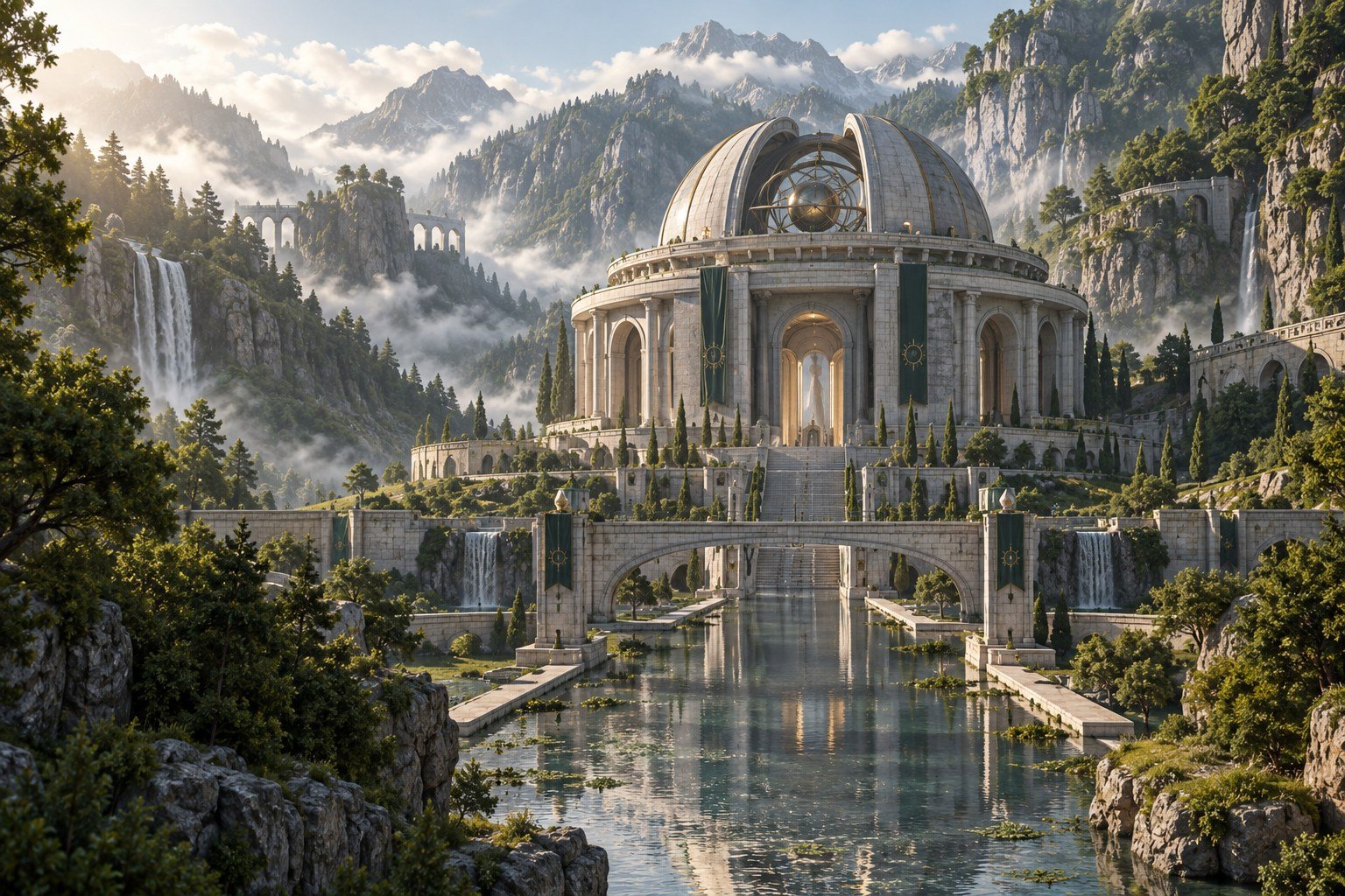 Monumental observatory in a green mountain valley